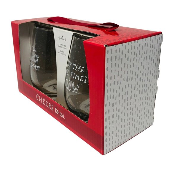Hallmark Stemless Wine Glass Set Cheers to Us! Celebrations Good Times - Picture 2 of 5